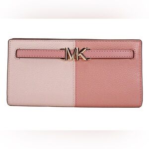 NWT MICHAEL KORS Reed Large Pebbled Leather Snap Wallet - Primrose (pink)